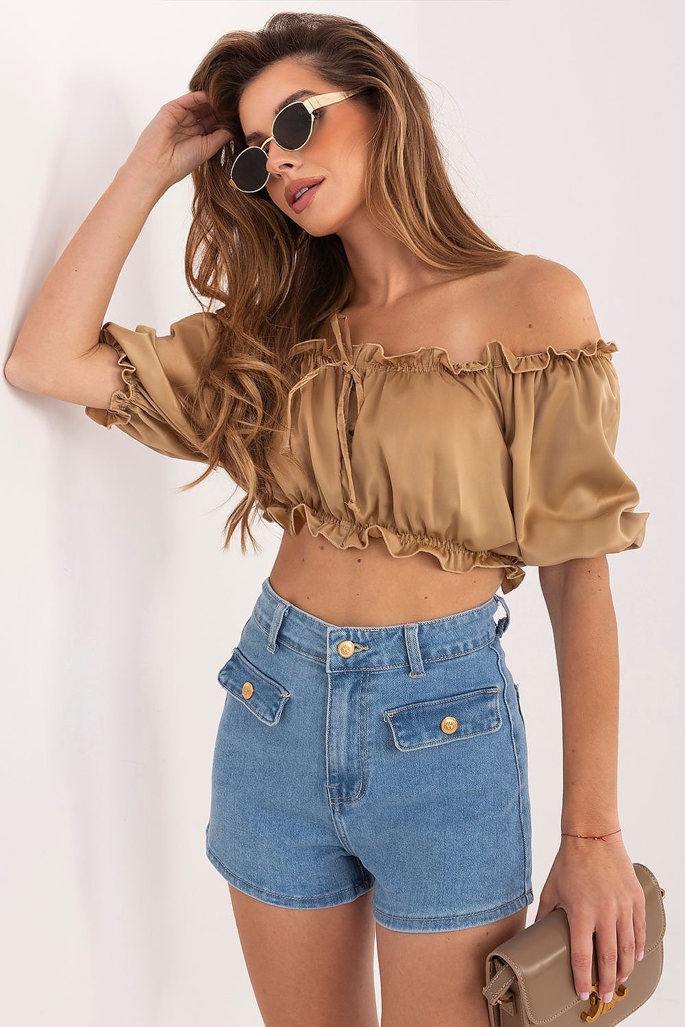 Γυναικείο Denim Σορτς Ψηλόμεσο με Διακοσμητικές Τσέπες – Ανοιχτό Μπλε - PELAcollection