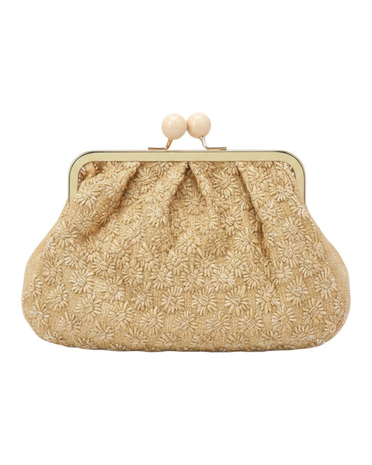 Clutch Τσαντάκι με Ανάγλυφο Φλοράλ Σχέδιο – Μπεζ - PELAcollection