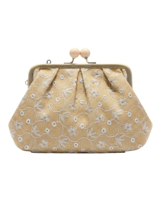Γυναικείο Clutch Τσαντάκι με Ανάγλυφο Φλοράλ Σχέδιο – Μπεζ Άσπρο - PELAcollection