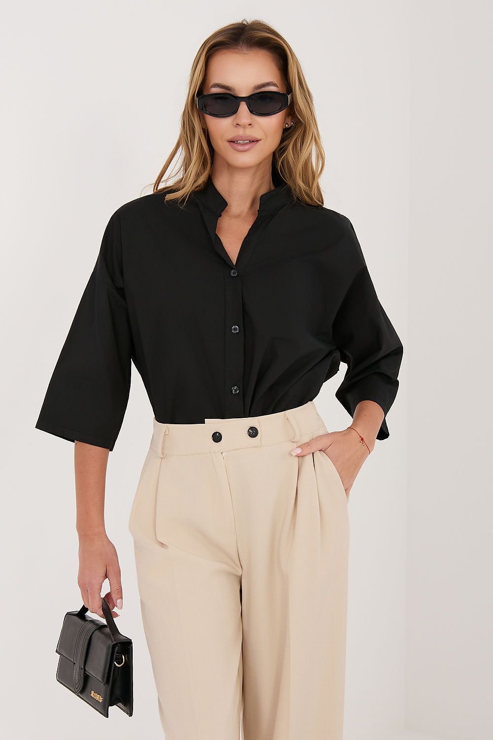 Γυναικείο Πουκάμισο Oversized με Μάο Γιακά – Μαύρο - PELAcollection