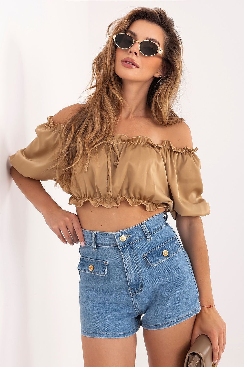 Γυναικείο Denim Σορτς Ψηλόμεσο με Διακοσμητικές Τσέπες – Ανοιχτό Μπλε - PELAcollection