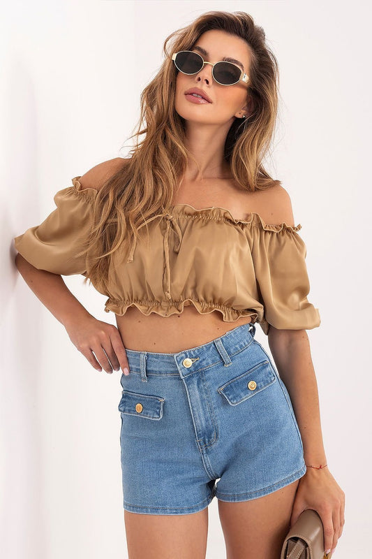 Γυναικείο Denim Σορτς Ψηλόμεσο με Διακοσμητικές Τσέπες – Ανοιχτό Μπλε - PELAcollection